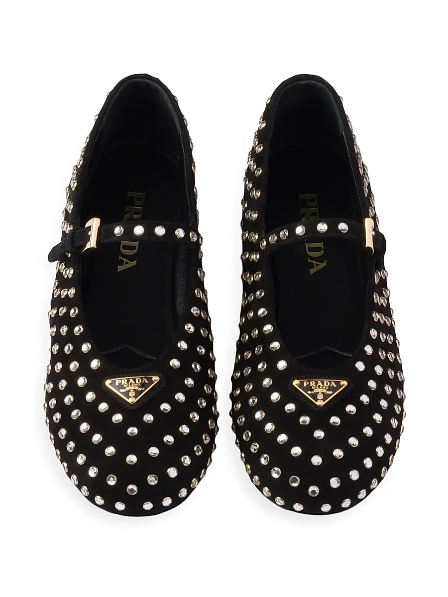 Prada Women's Suede Ballerinas with Crystals - Black | Thumbnail 2 Prada Women's Suede Ballerinas with Crystals - Black | Thumbnail 2