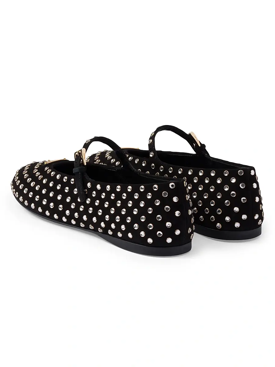Prada Women's Suede Ballerinas with Crystals - Black | Thumbnail 3 Prada Women's Suede Ballerinas with Crystals - Black | Thumbnail 3