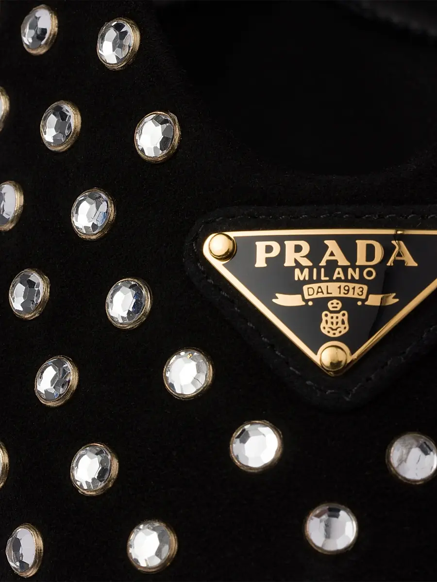 Prada Women's Suede Ballerinas with Crystals - Black | Thumbnail 4 Prada Women's Suede Ballerinas with Crystals - Black | Thumbnail 4