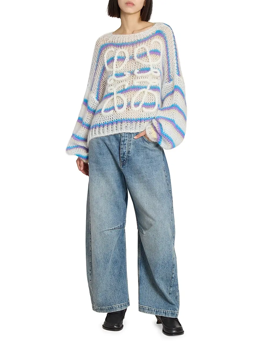 LOEWE Women's Anagram Mohair-Blend Sweater - White Multicolor | Thumbnail 2 LOEWE Women's Anagram Mohair-Blend Sweater - White Multicolor | Thumbnail 2