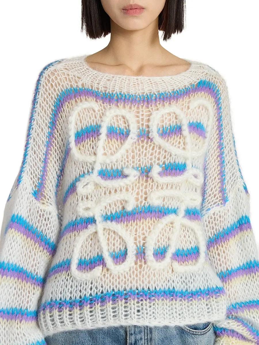 LOEWE Women's Anagram Mohair-Blend Sweater - White Multicolor | Thumbnail 6 LOEWE Women's Anagram Mohair-Blend Sweater - White Multicolor | Thumbnail 6