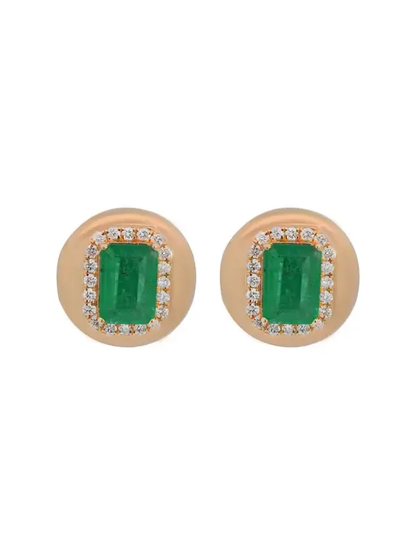 2.40ct Diamond Emerald 18K Gold Button Stud Earrings