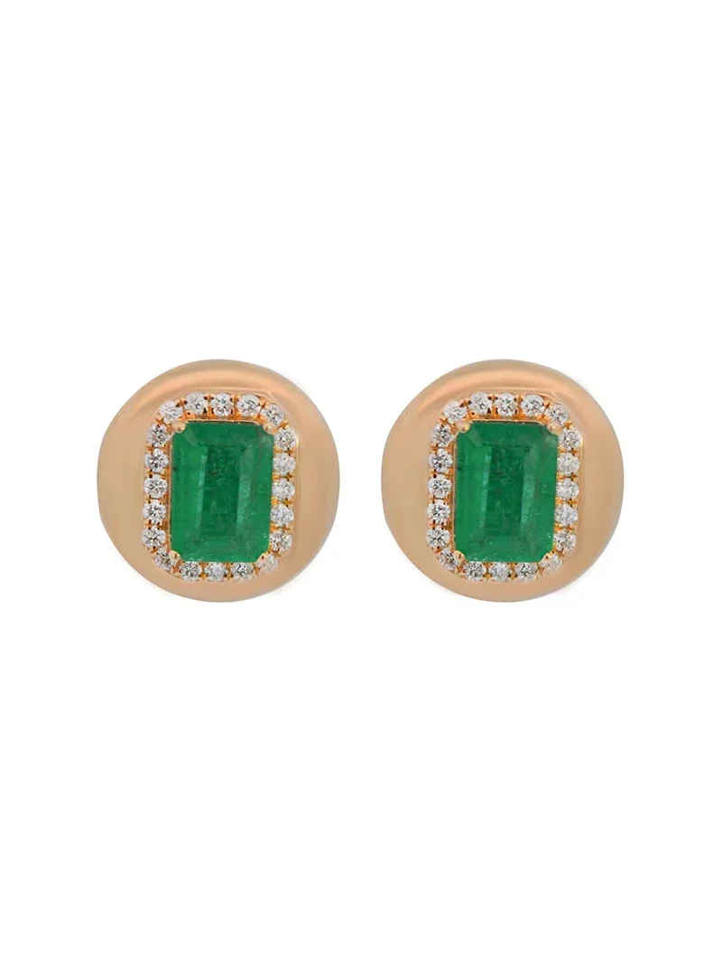 2.40ct Diamond Emerald 18K Gold Button Stud Earrings 2.40ct Diamond Emerald 18K Gold Button Stud Earrings