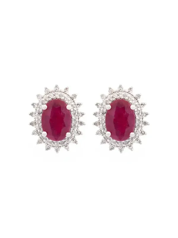 2.41ct Ruby Diamond 14K Gold Halo Stud Earrings