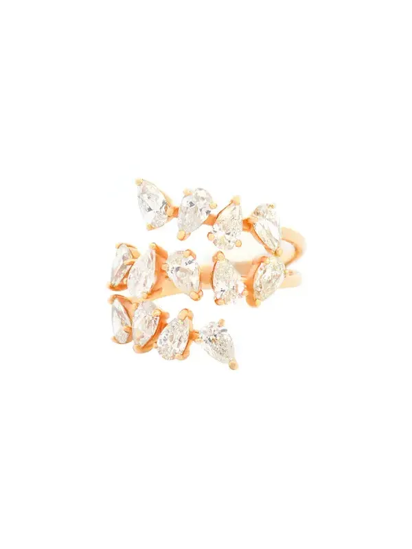 2.44ct Diamond 18K Gold Three Row Pear Cut Ring
