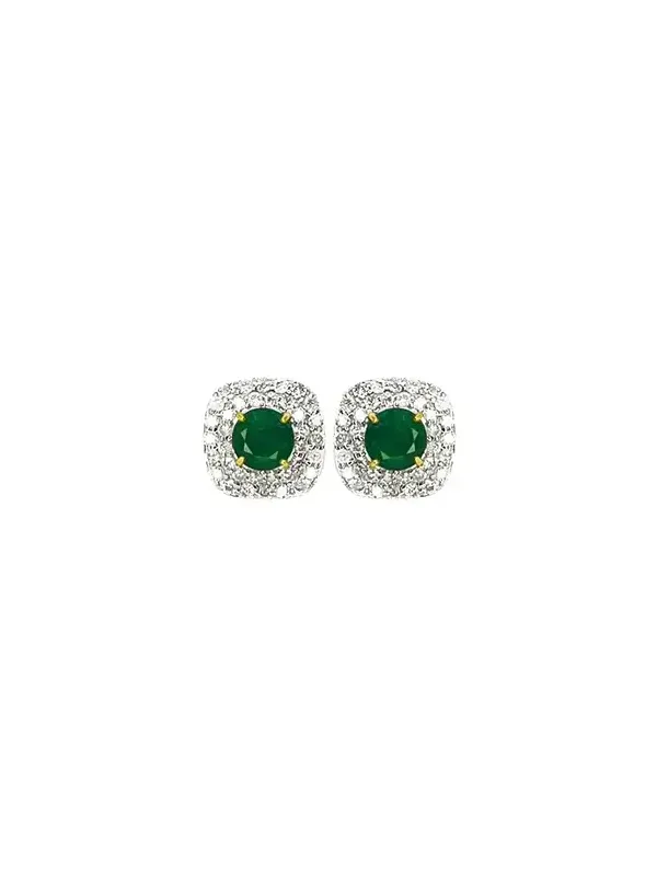2.44ct Diamond Emerald 18K Gold Halo Earrings 2.44ct Diamond Emerald 18K Gold Halo Earrings