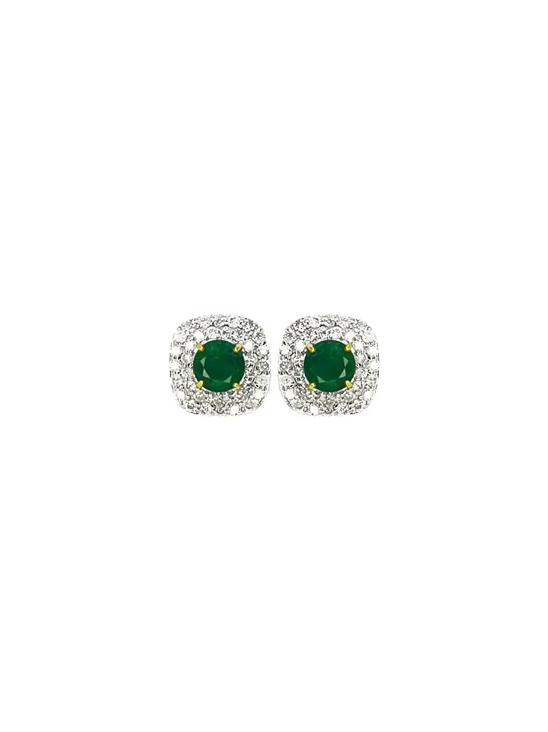 2.44ct Diamond Emerald 18K Gold Halo Earrings 2.44ct Diamond Emerald 18K Gold Halo Earrings
