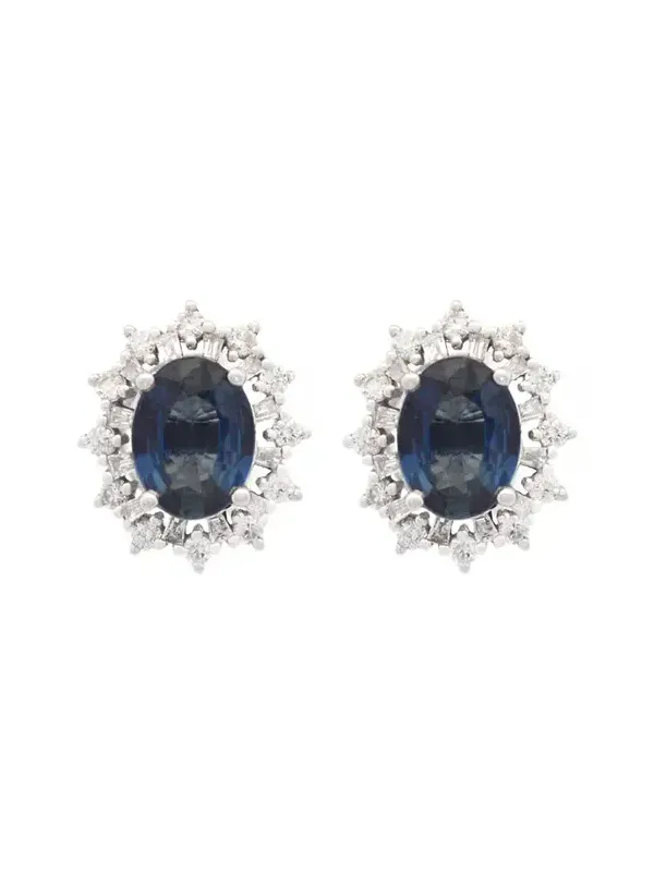 2.60ct Diamond Blue Sapphire 18K Gold Sunburst Halo Stud Earrings 2.60ct Diamond Blue Sapphire 18K Gold Sunburst Halo Stud Earrings