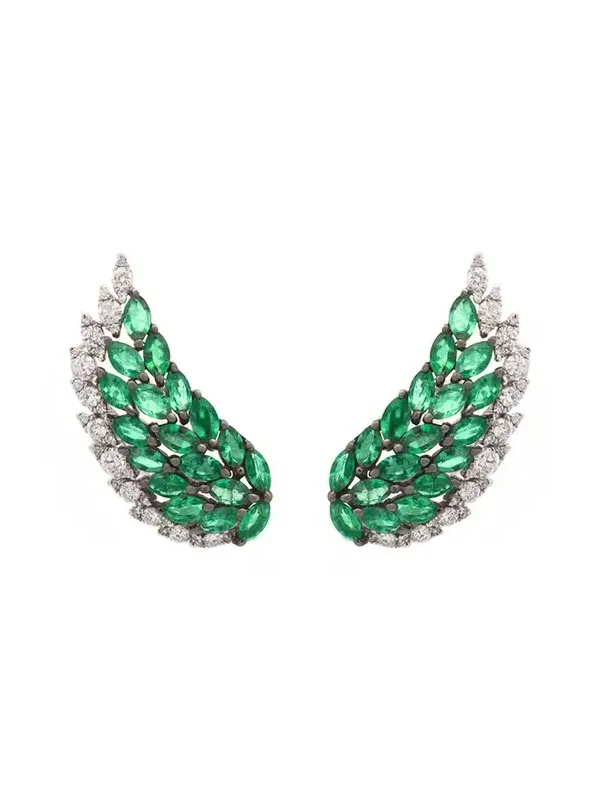 2.60ct Diamond Emerald 18K Gold Wing Climber Earrings 2.60ct Diamond Emerald 18K Gold Wing Climber Earrings
