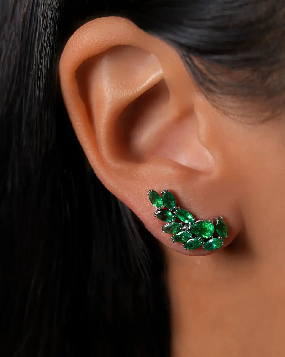 Wish Fine Jewelry 2.71ct Emerald 18K Gold Cluster Climber Earrings | Thumbnail 2