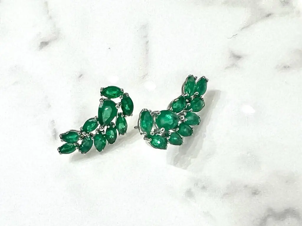 Wish Fine Jewelry 2.71ct Emerald 18K Gold Cluster Climber Earrings | Thumbnail 3