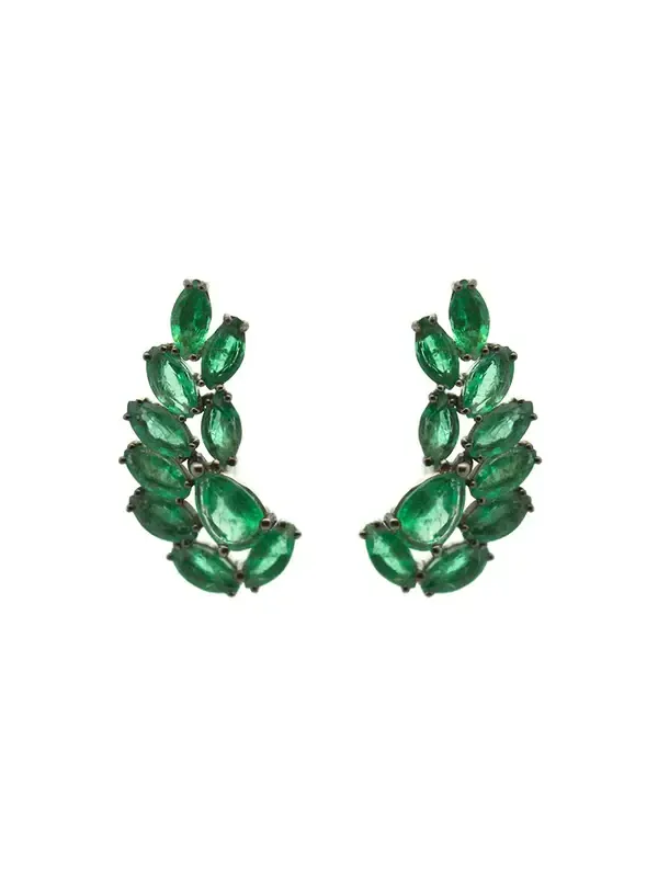 2.71ct Emerald 18K Gold Cluster Climber Earrings