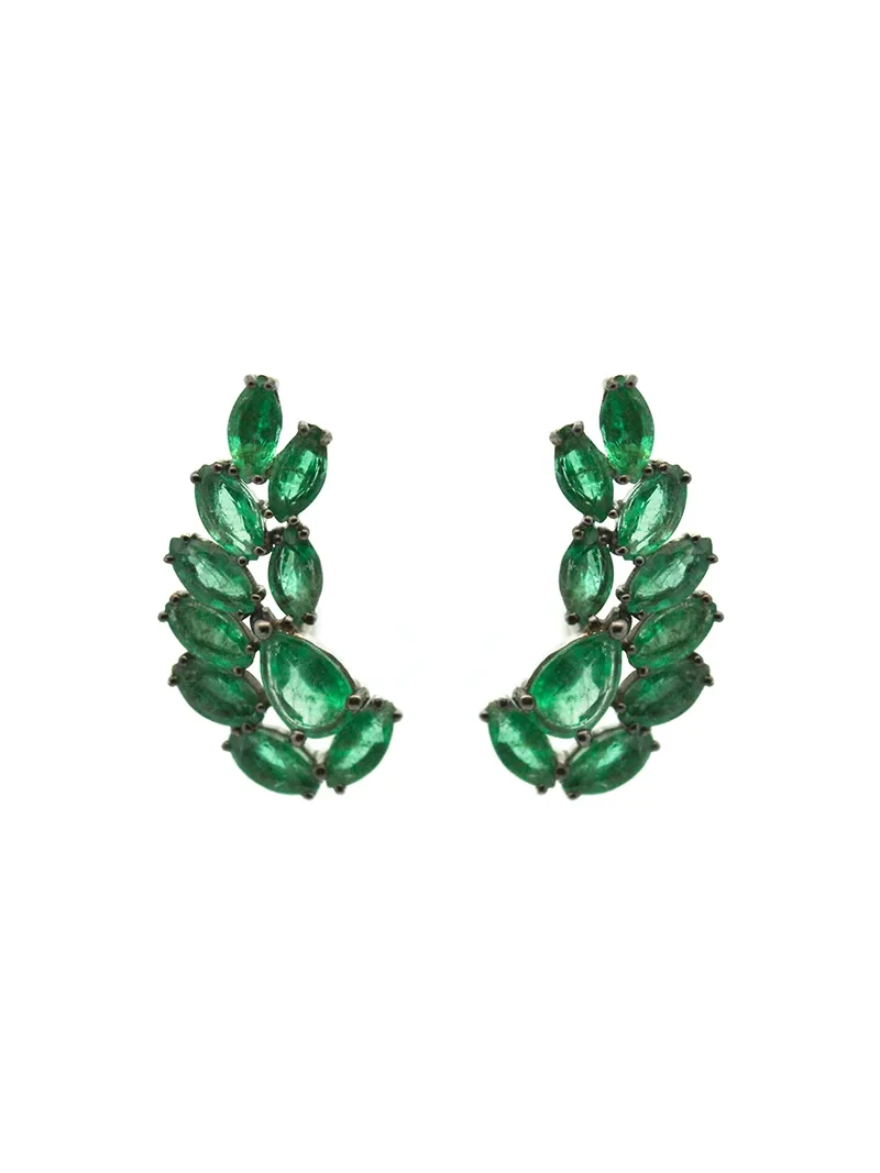 2.71ct Emerald 18K Gold Cluster Climber Earrings 2.71ct Emerald 18K Gold Cluster Climber Earrings