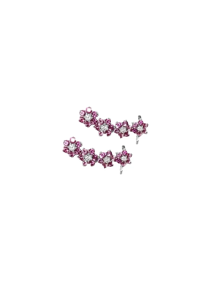2.77ct Diamond Pink Sapphire 18K Gold Climber Earrings