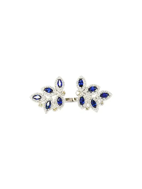 2.77ct Diamond Sapphire 18K Gold Leaf Ring