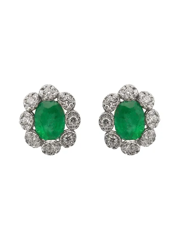 2.84ct Diamond Emerald 18K Gold Halo Stud Earrings 2.84ct Diamond Emerald 18K Gold Halo Stud Earrings