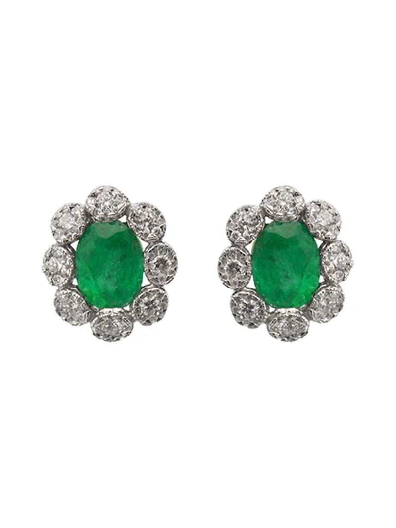 2.84ct Diamond Emerald 18K Gold Halo Stud Earrings 2.84ct Diamond Emerald 18K Gold Halo Stud Earrings