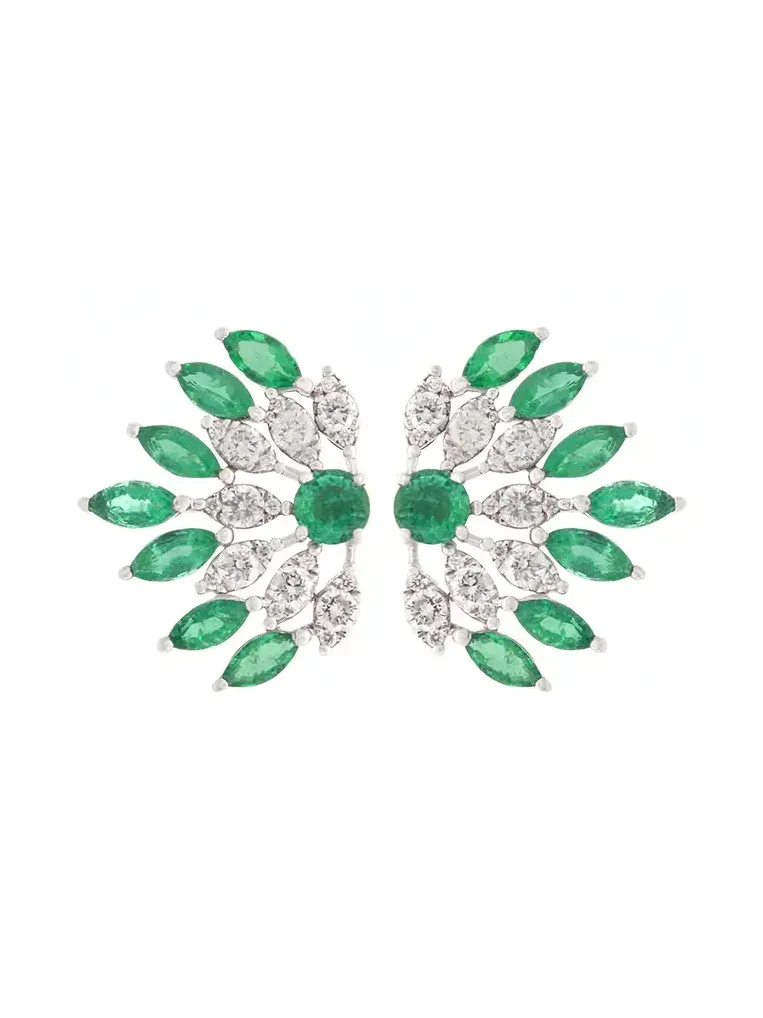 2.85ct Diamond Emerald 18K Gold Leaf Earrings
