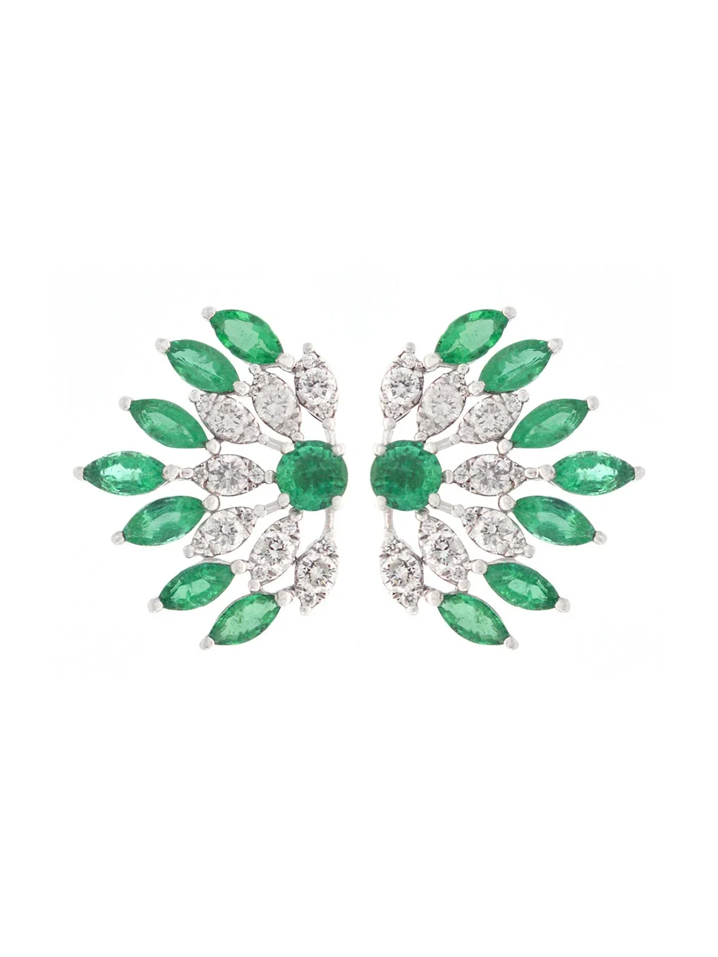 2.85ct Diamond Emerald 18K Gold Leaf Earrings