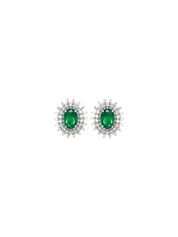 2.85ct Diamond Emerald 18K gold Sunburst Earrings