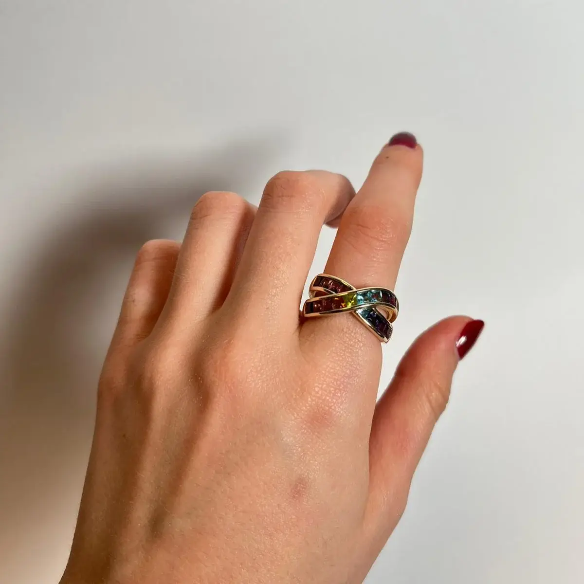Wish Fine Jewelry 2.95ct Multi Sapphire 14K Gold Crossover Ring | Thumbnail 3 Wish Fine Jewelry 2.95ct Multi Sapphire 14K Gold Crossover Ring | Thumbnail 3
