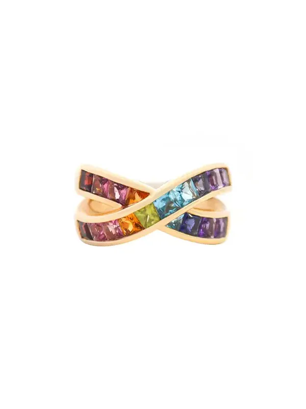 Wish Fine Jewelry 2.95ct Multi Sapphire 14K Gold Crossover Ring
