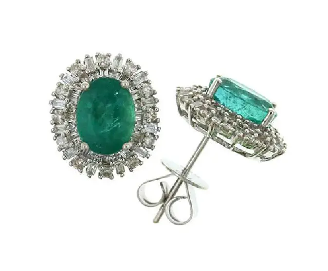 Wish Fine Jewelry 2.96ct Diamond Emerald 18K Gold Round Halo Stud Earrings | Image 1 Wish Fine Jewelry 2.96ct Diamond Emerald 18K Gold Round Halo Stud Earrings | Image 1