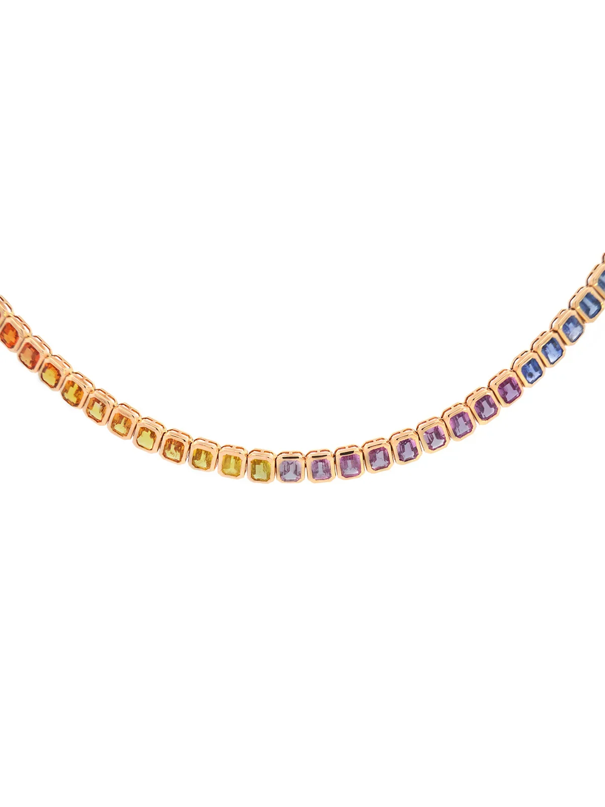 20.31ct Multi Color Sapphire 14K Gold Emerald Cut Half Necklace 20.31ct Multi Color Sapphire 14K Gold Emerald Cut Half Necklace
