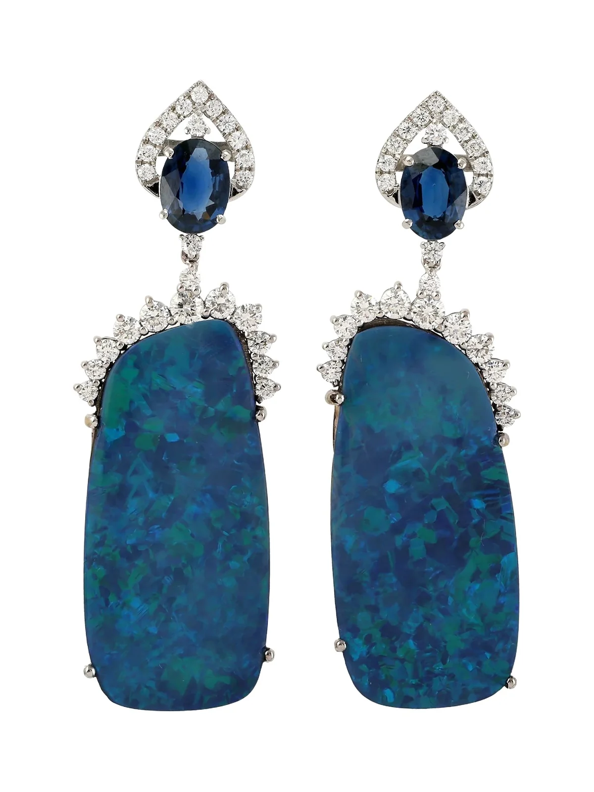 23.14ct Opal Blue Sapphire Diamond Dangle 18K Gold Earrings 23.14ct Opal Blue Sapphire Diamond Dangle 18K Gold Earrings