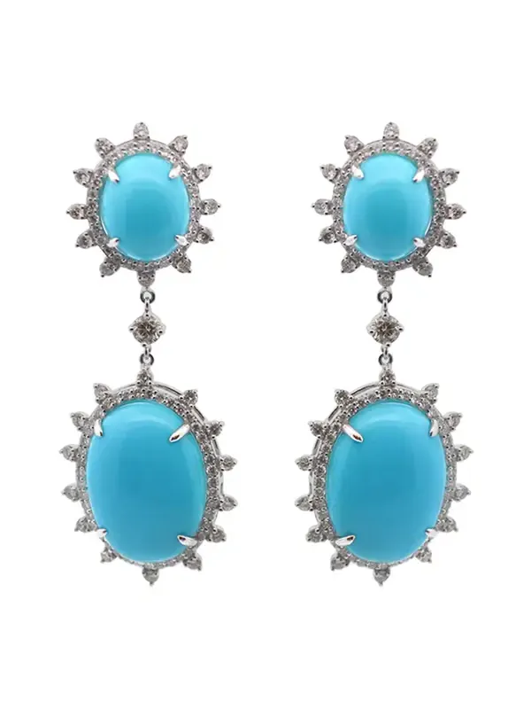 24.57ct Diamond Turquoise 18K Gold Sunburst Dangle Drop Earrings 24.57ct Diamond Turquoise 18K Gold Sunburst Dangle Drop Earrings