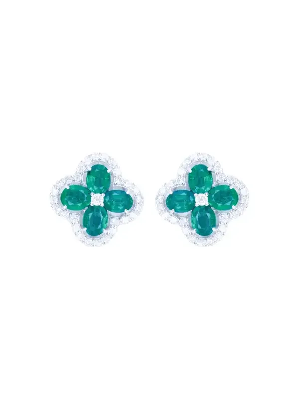 3.11ct Diamond Emerald 18K Gold Flower Earrings