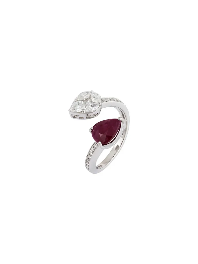 3.11ct Diamond Ruby 18K Gold Invisible Set Bypass Ring