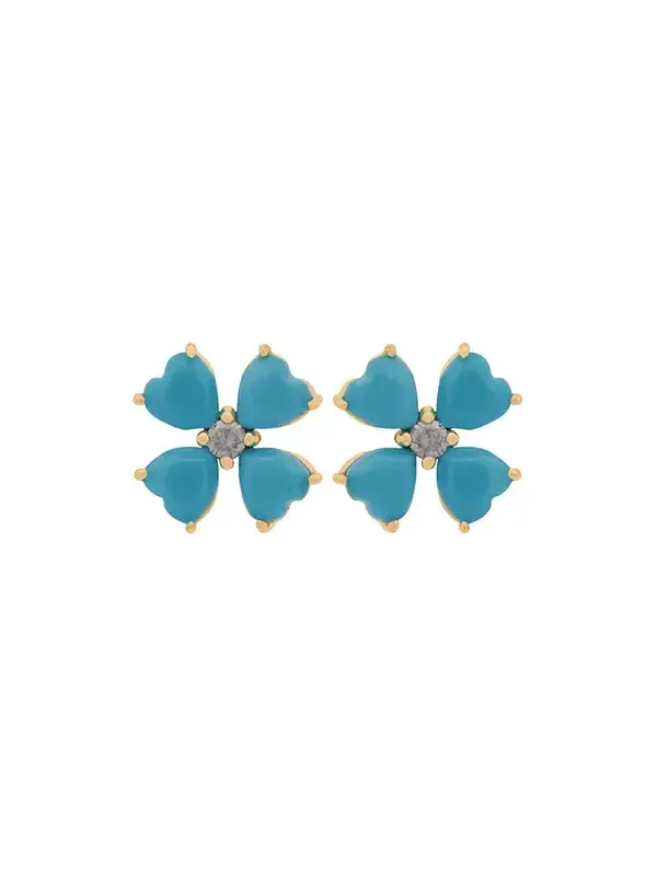 Wish Fine Jewelry 3.17ct Turquoise 18K Gold Heart Cut Clover Stud Earrings