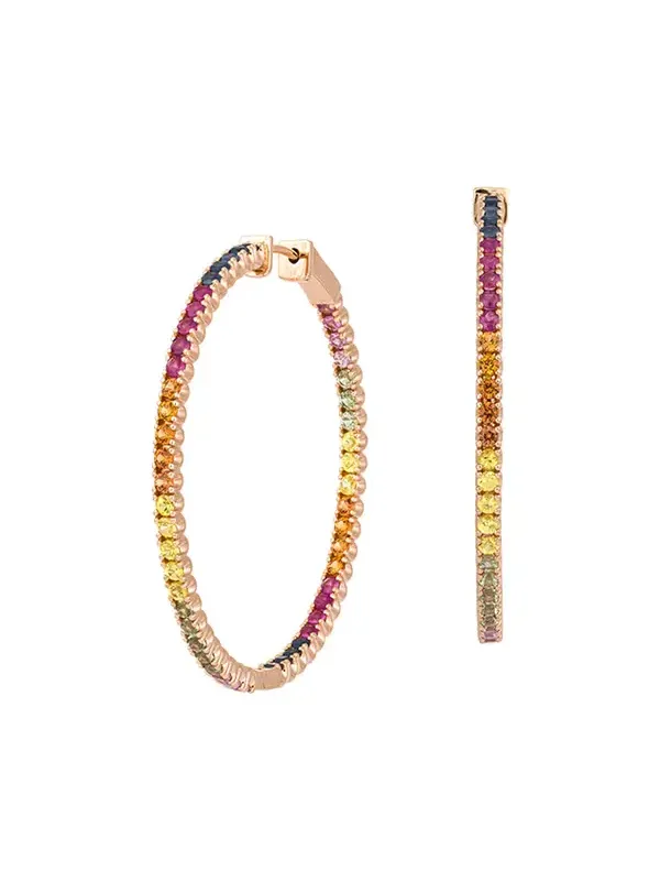 3.23ct Multi Color Sapphire 18K Gold Hoop Earrings