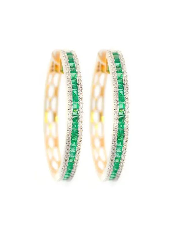 3.2ct Emerald Diamond 14K Gold Pave Hoop Earringa 3.2ct Emerald Diamond 14K Gold Pave Hoop Earringa