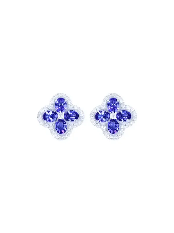 3.32ct Diamond Tanzanite 18K Gold Flower Earrings 3.32ct Diamond Tanzanite 18K Gold Flower Earrings