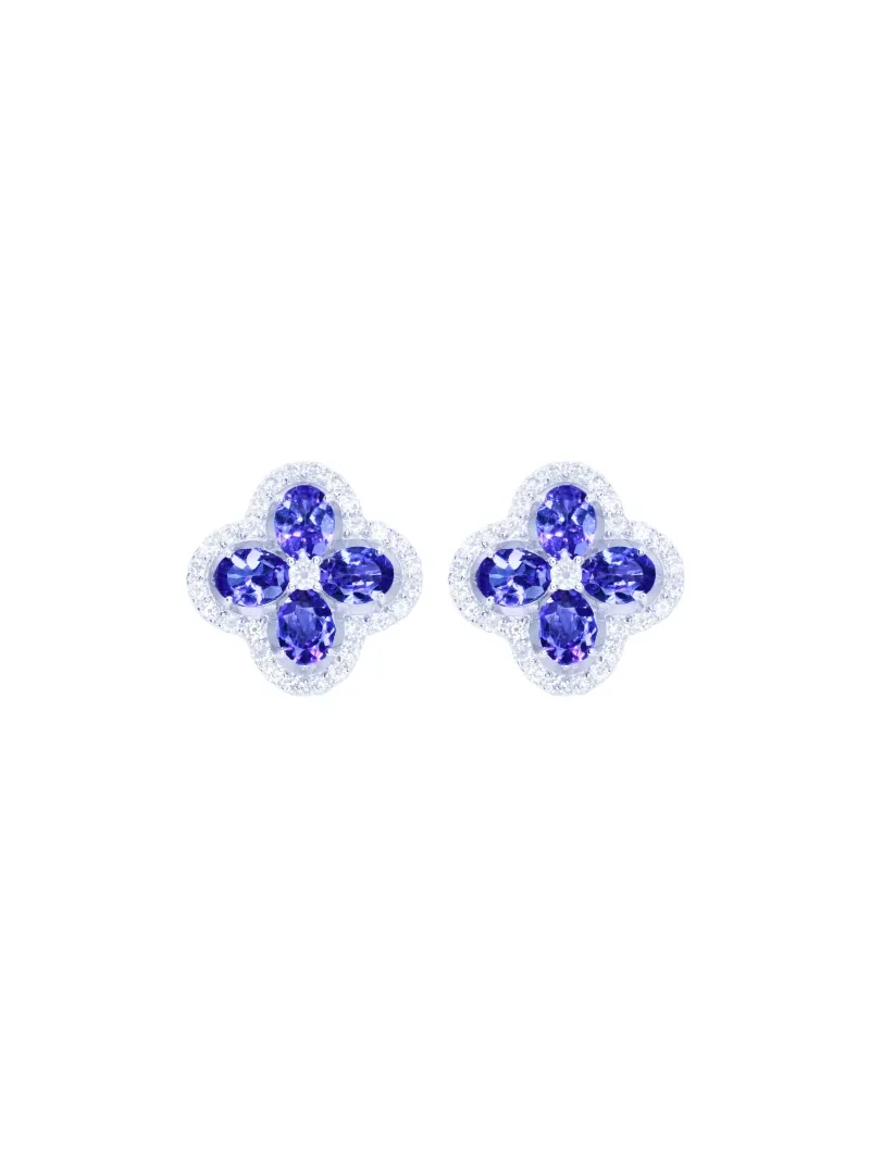 Wish Fine Jewelry 3.32ct Diamond Tanzanite 18K Gold Flower Earrings