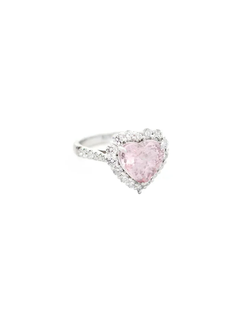 Wish Fine Jewelry 3.33ct Diamond Morganite 18K Gold Heart Halo Ring