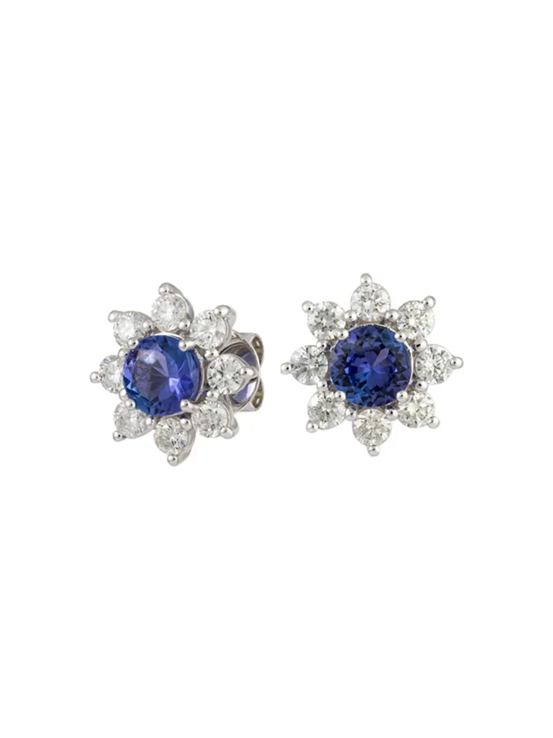Wish Fine Jewelry 3.35ct Diamond Tanzanite 18K Gold Halo Earrings