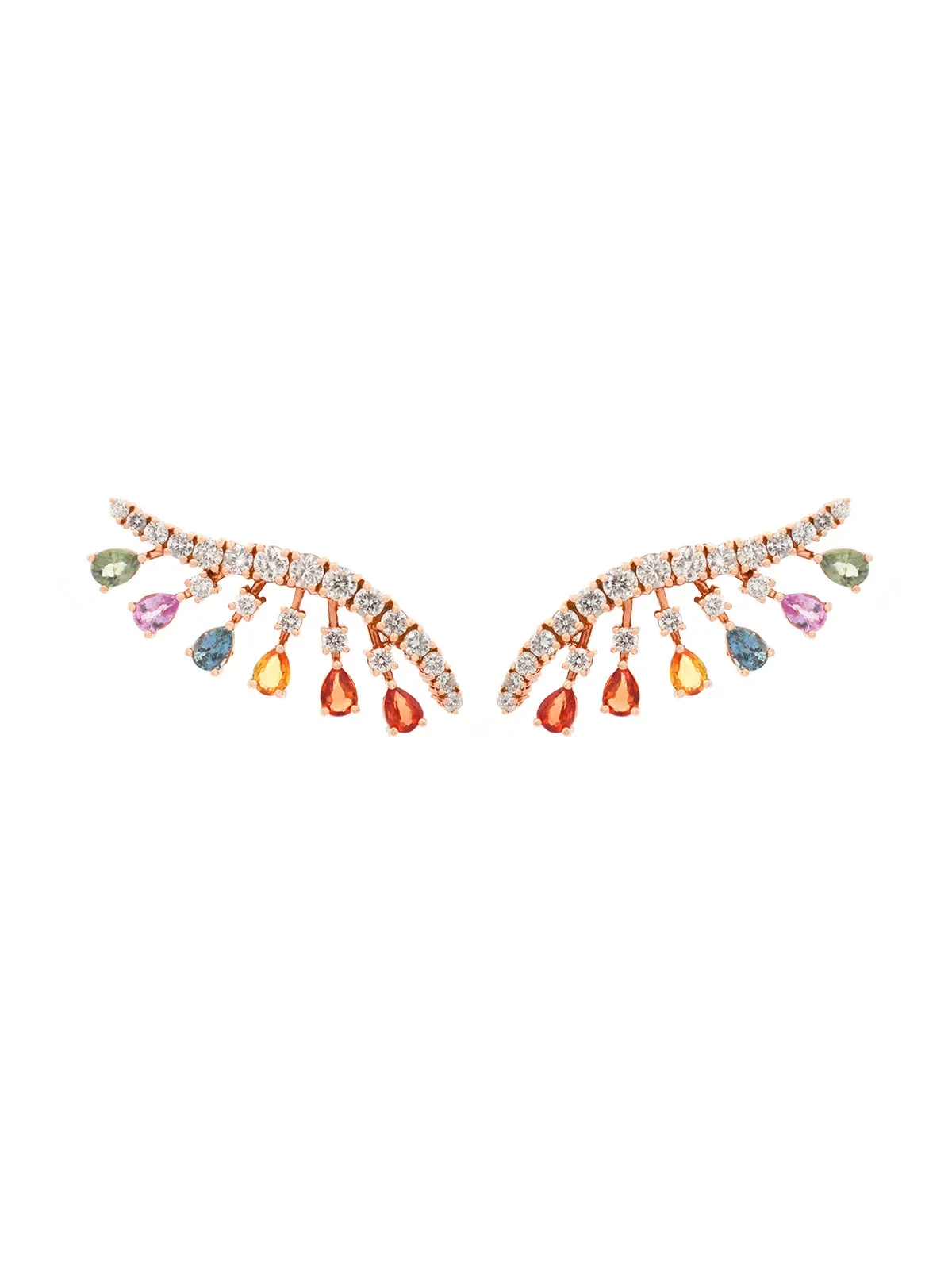 3.41ct Multi Color Sapphire 18K Gold Climber Earrings 3.41ct Multi Color Sapphire 18K Gold Climber Earrings