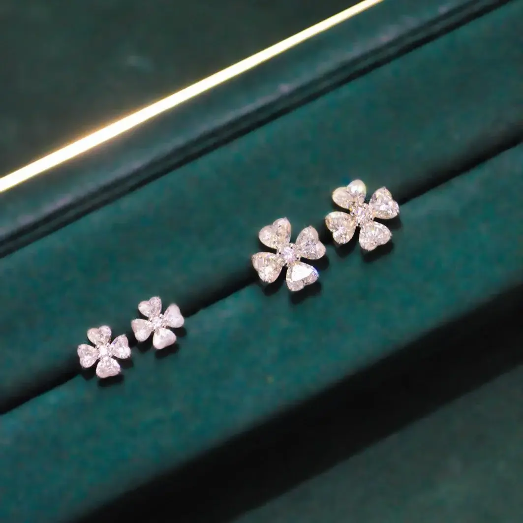 Wish Fine Jewelry 3.46ct Diamond 18K Gold Heart Cut Clover Stud Earrings | Thumbnail 5 Wish Fine Jewelry 3.46ct Diamond 18K Gold Heart Cut Clover Stud Earrings | Thumbnail 5