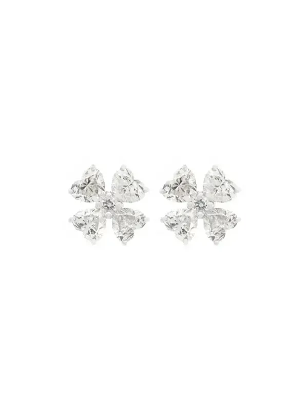 3.46ct Diamond 18K Gold Heart Cut Clover Stud Earrings