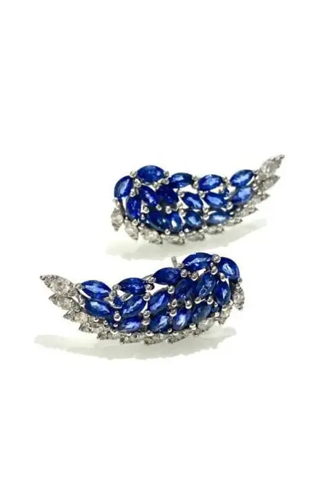 Wish Fine Jewelry 3.54ct Diamond Sapphire 18K Gold Wing Climber Earrings | Thumbnail 3 Wish Fine Jewelry 3.54ct Diamond Sapphire 18K Gold Wing Climber Earrings | Thumbnail 3