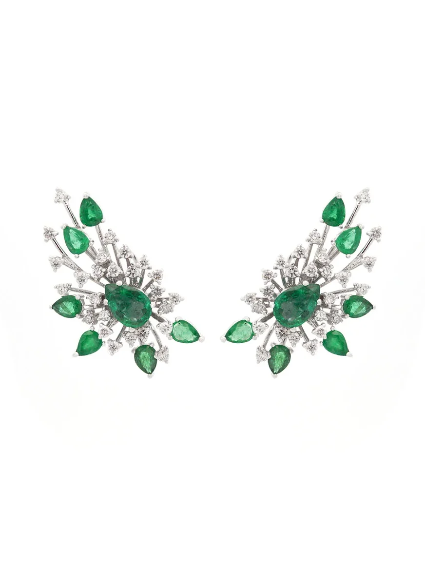 3.56ct Emerald Diamond 18K Gold Fireworks Climber Earrings 3.56ct Emerald Diamond 18K Gold Fireworks Climber Earrings