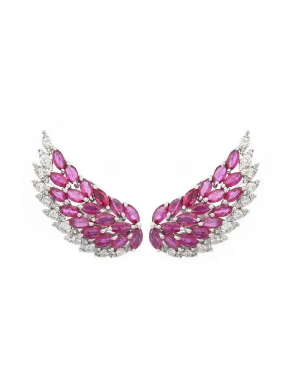 3.60ct Diamond Ruby 18K Gold Wing Climber Earrings 3.60ct Diamond Ruby 18K Gold Wing Climber Earrings