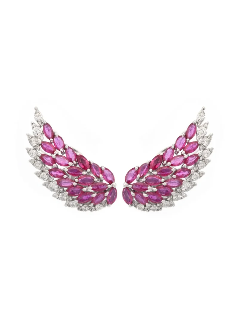 Wish Fine Jewelry 3.60ct Diamond Ruby 18K Gold Wing Climber Earrings