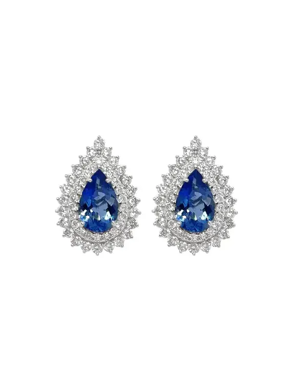 3.68ct Diamond Aqumarine 18K Gold Halo Earrings 3.68ct Diamond Aqumarine 18K Gold Halo Earrings