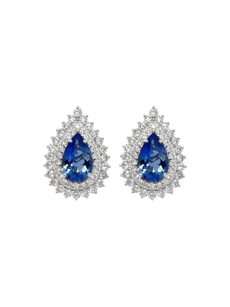 3.68ct Diamond Aqumarine 18K Gold Halo Earrings 3.68ct Diamond Aqumarine 18K Gold Halo Earrings