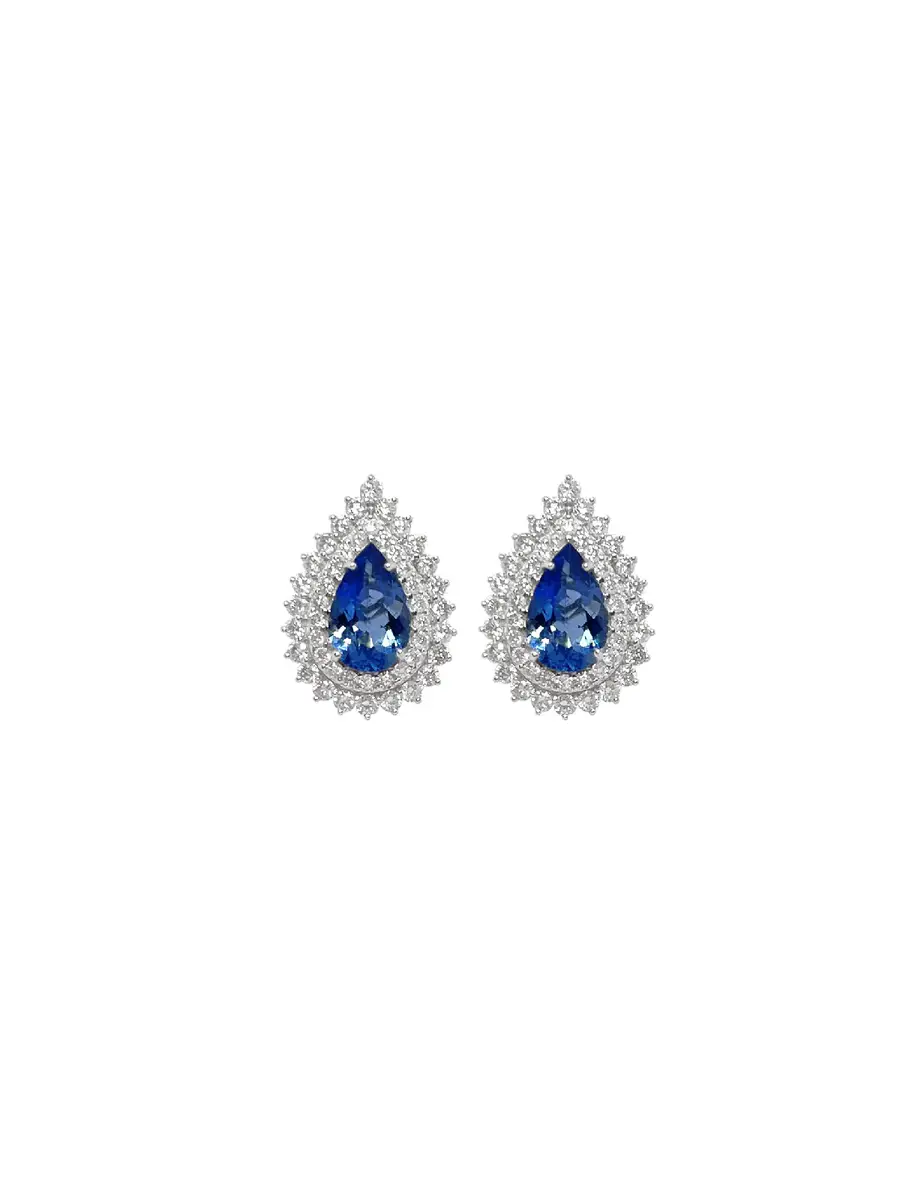 Wish Fine Jewelry 3.68ct Diamond Aqumarine 18K Gold Halo Earrings | Image 1 Wish Fine Jewelry 3.68ct Diamond Aqumarine 18K Gold Halo Earrings | Image 1