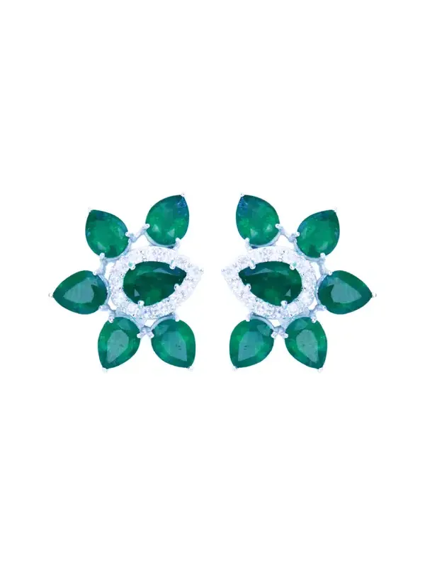 3.85ct Diamond Emerald 18K Gold Leaf Earrings 3.85ct Diamond Emerald 18K Gold Leaf Earrings